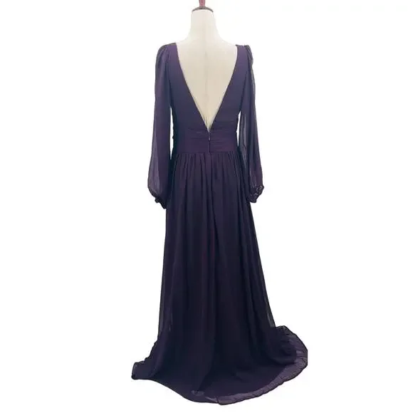 LULU'S SZ XL Enchant My Love Dark Purple V-Neck Long Sleeve Maxi Dress NEW 0b13 - Picture 4 of 10